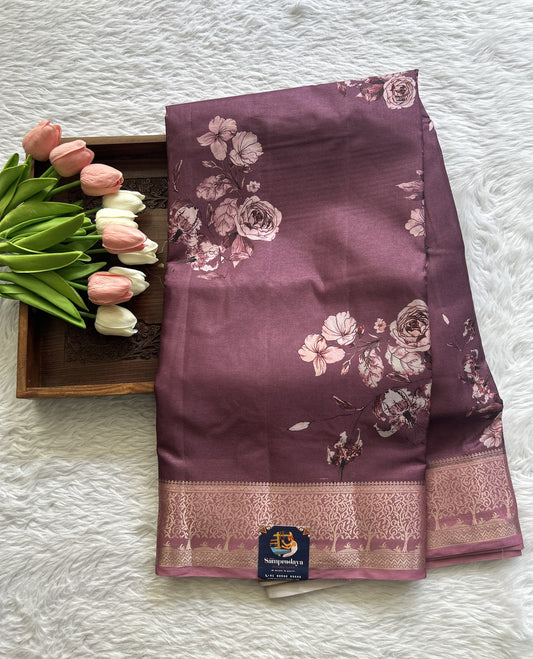 Semi Raw Silk Saree Mauve Colored Complemented with a Zari Border. - Sampradaya Designer Studio