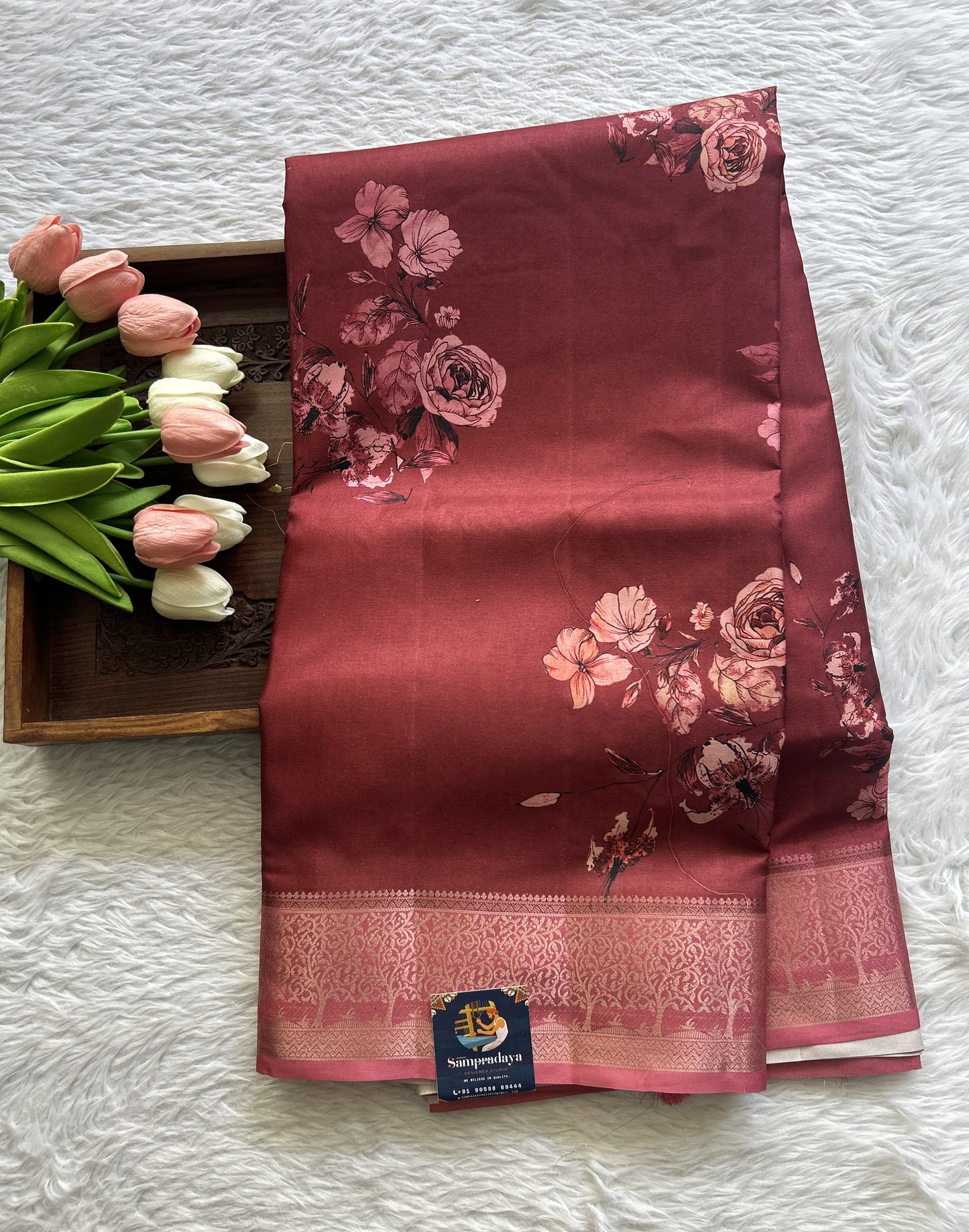 Semi Raw Silk Saree Maroon Colored Complemented with a Zari Border. - Sampradaya Designer Studio