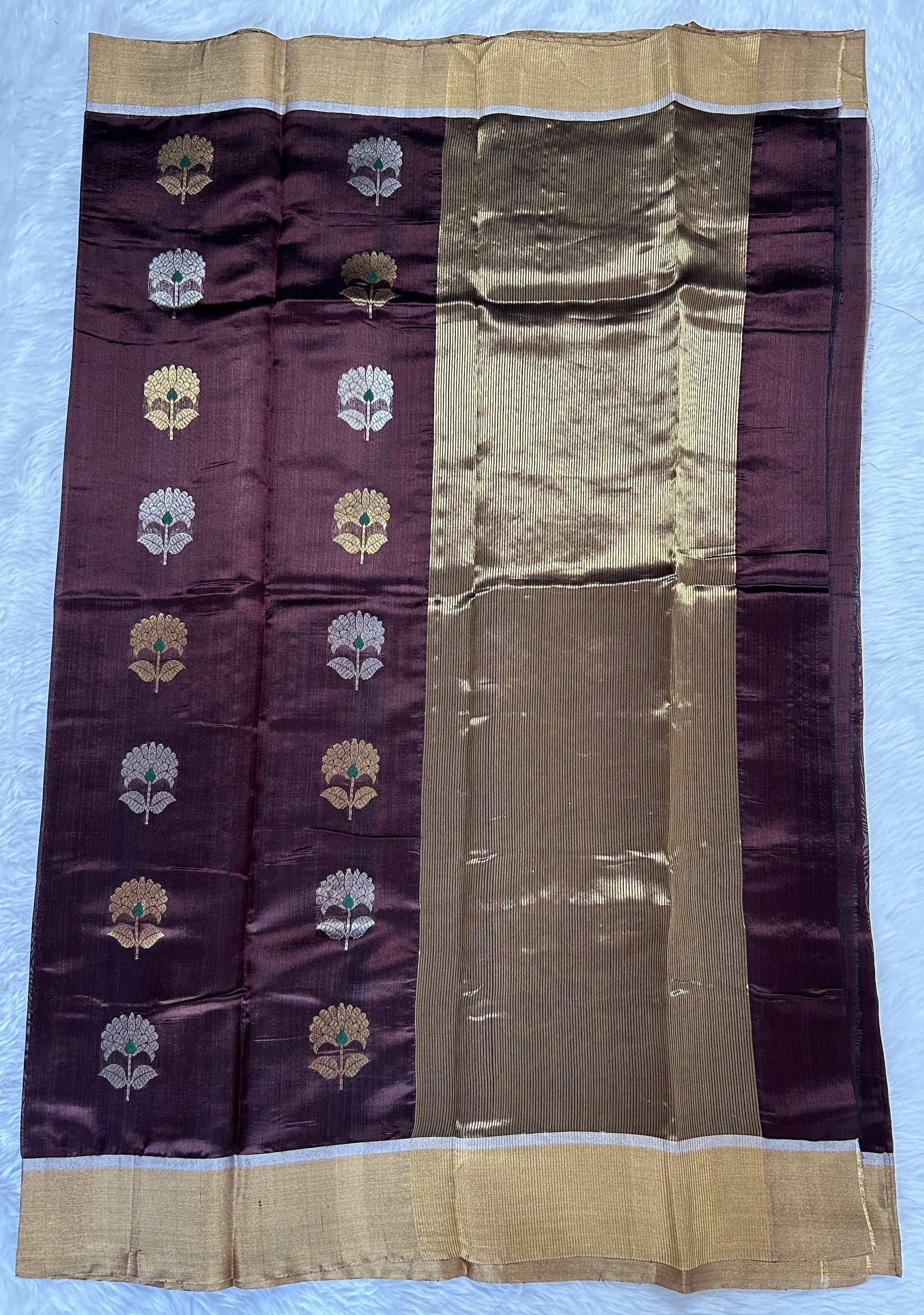 Chanderi Pattu Saree Brown colored saree complemented with a Gold Zari border - Sampradaya Designer Studio