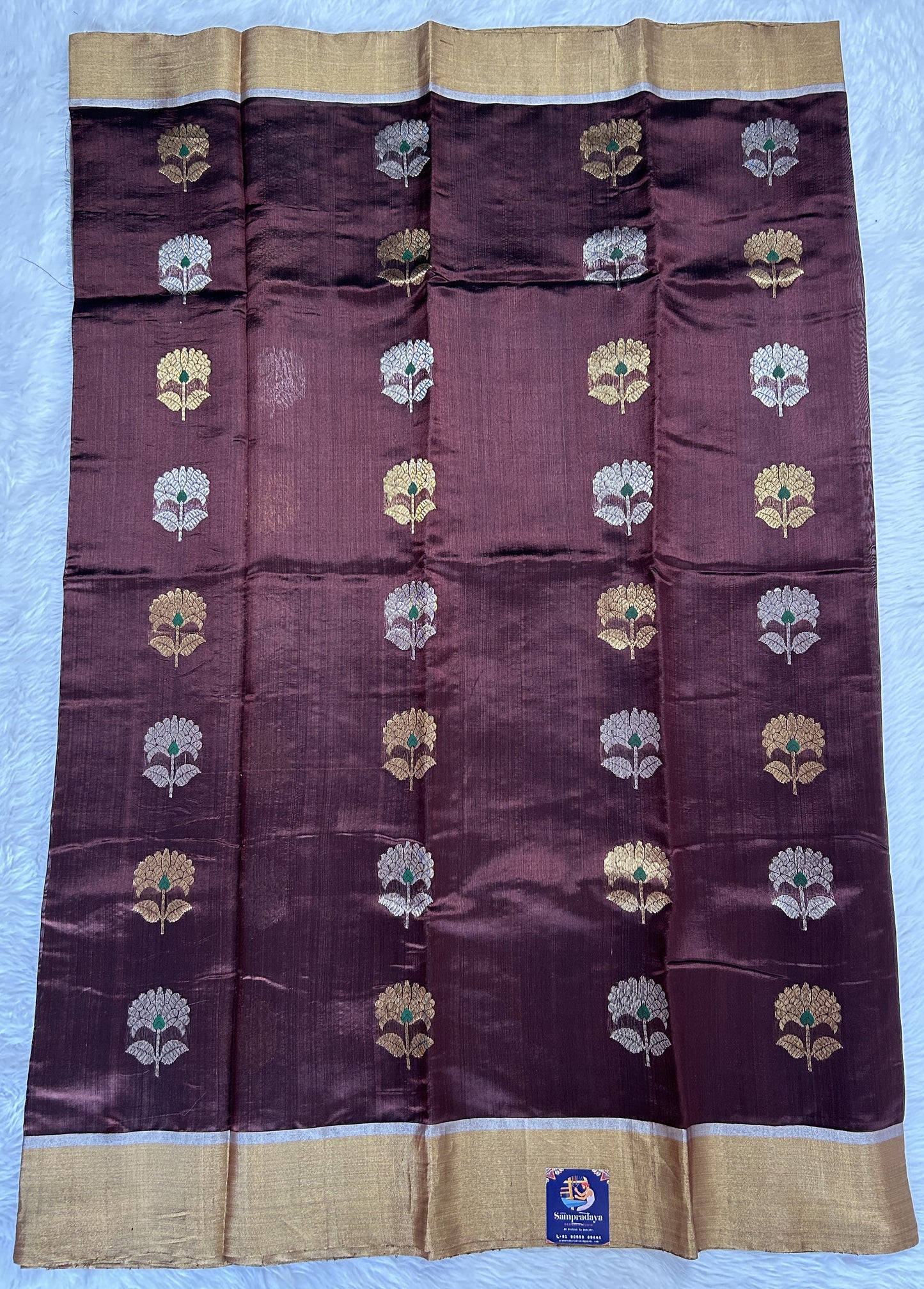 Chanderi Pattu Saree Brown colored saree complemented with a Gold Zari border - Sampradaya Designer Studio