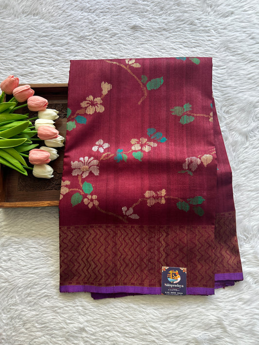 Dupion Silk Saree Maroon Colored Complemented with a Zari Border. - Sampradaya Designer Studio