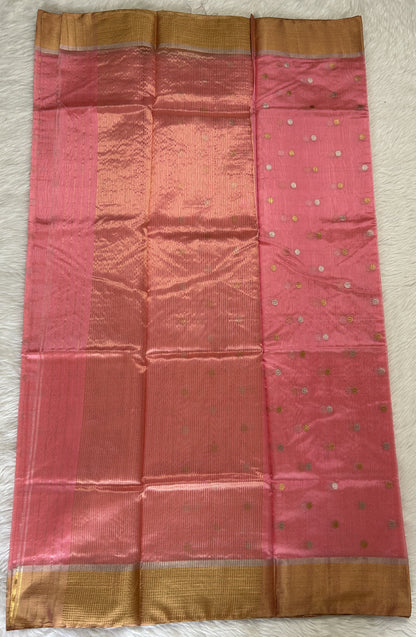 Chanderi Pattu Saree Light Peach colored saree complemented with a Gold Zari weaving Border - Sampradaya Designer Studio