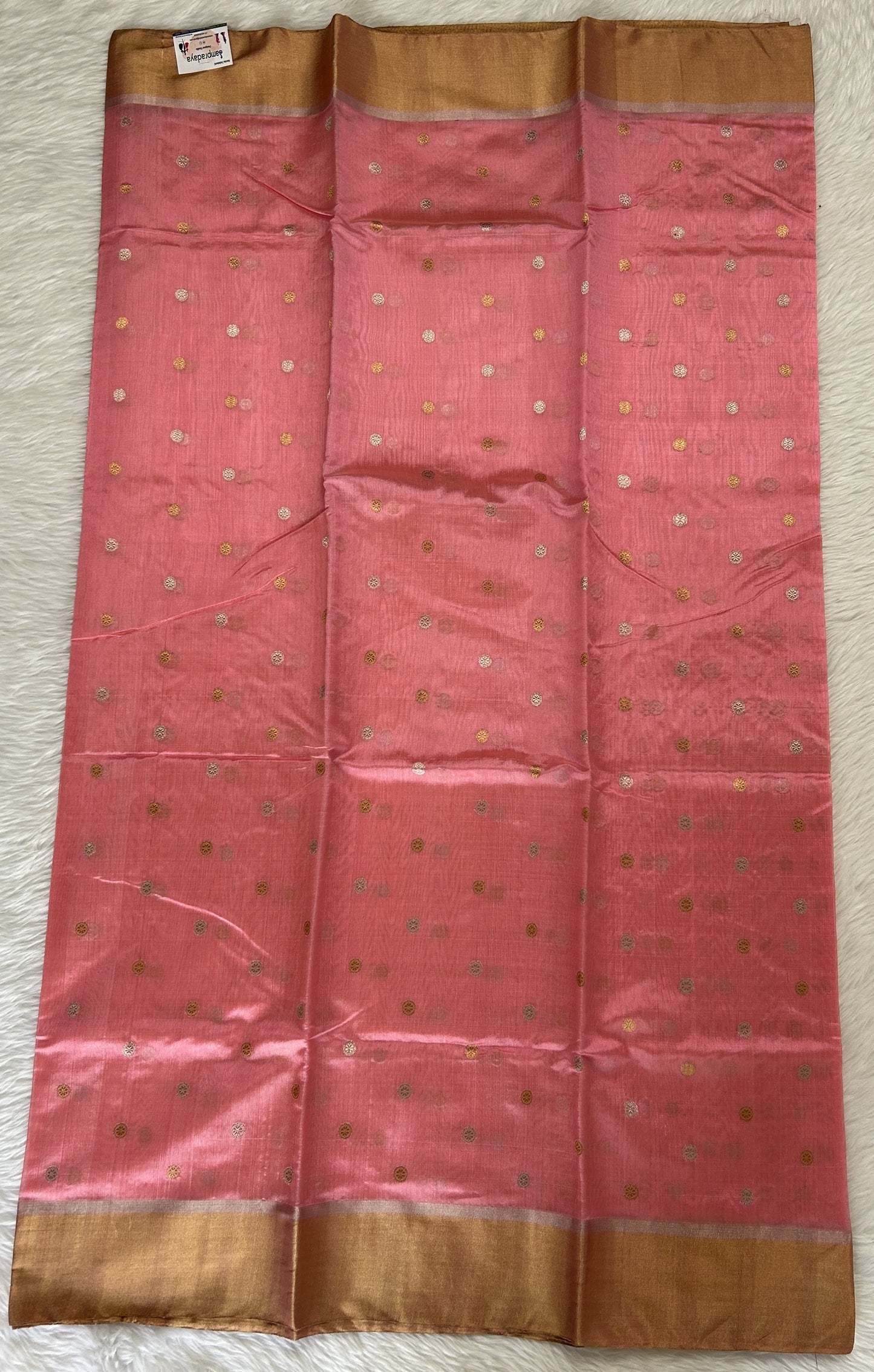 Chanderi Pattu Saree Light Peach colored saree complemented with a Gold Zari weaving Border - Sampradaya Designer Studio