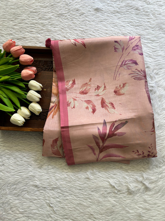 Semi Tussar Saree Baby Pink Colored complemented with a Zari Border. - Sampradaya Designer Studio