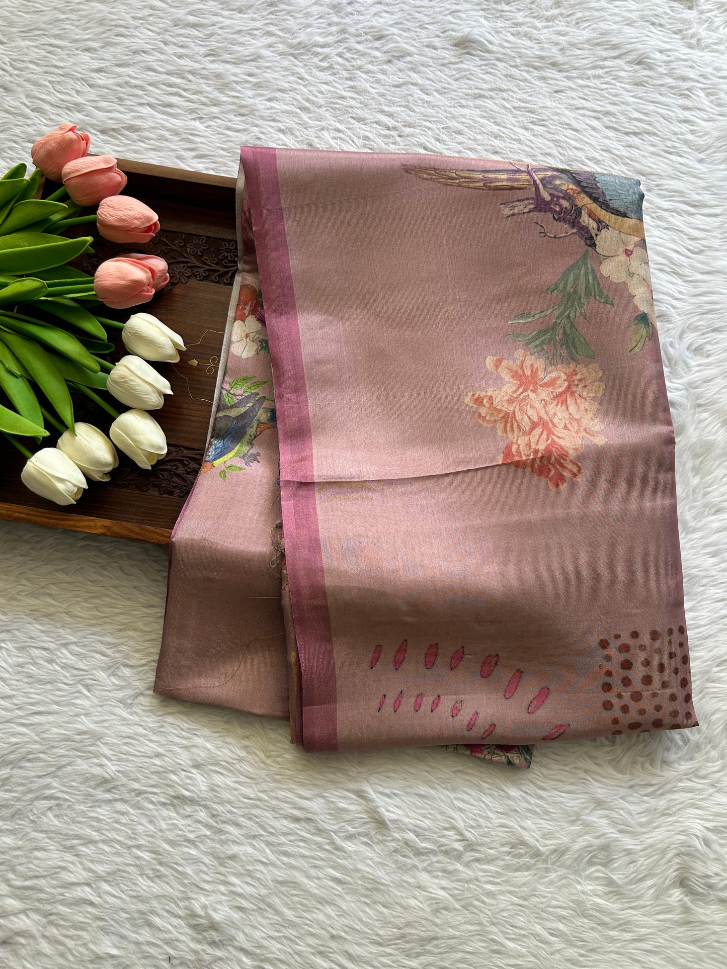 Semi Tussar Saree Pink Colored complemented with a Borderless. - Sampradaya Designer Studio