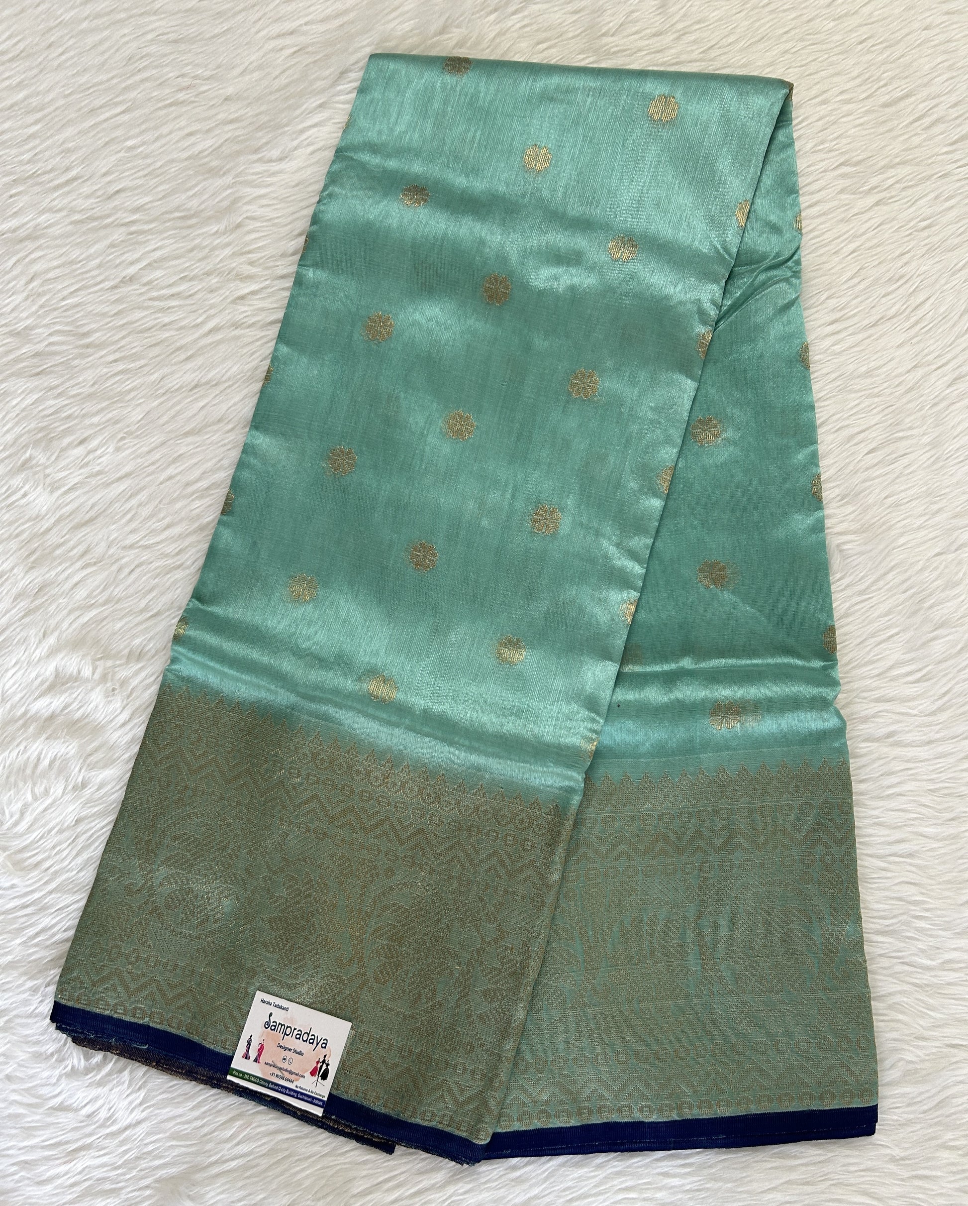 Chanderi Pattu Saree Cyan colored saree complemented with a Kanchi border - Sampradaya Designer Studio