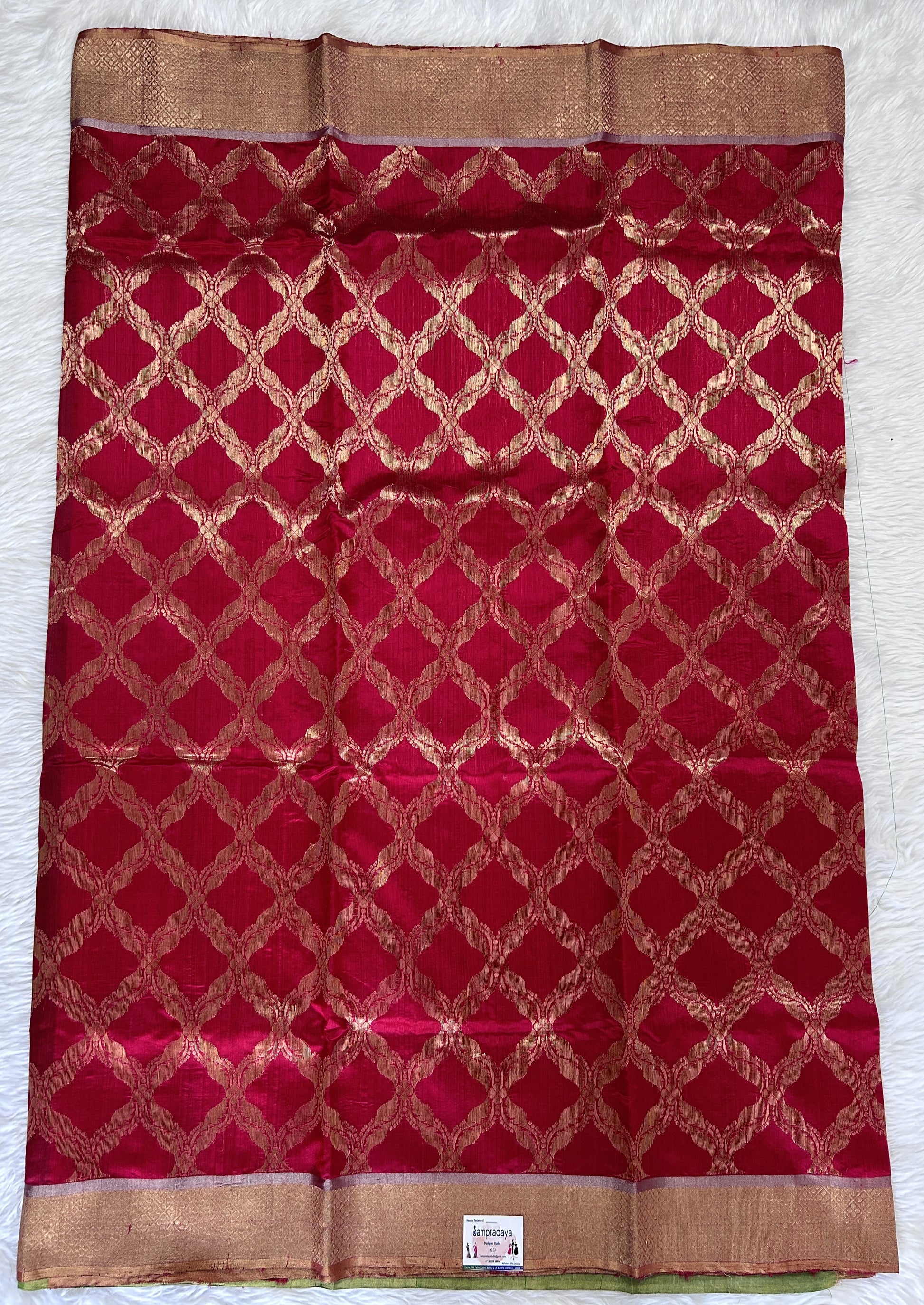 Chanderi Pattu Saree Crimson Red colored saree complemented with a Gold Zari Border - Sampradaya Designer Studio