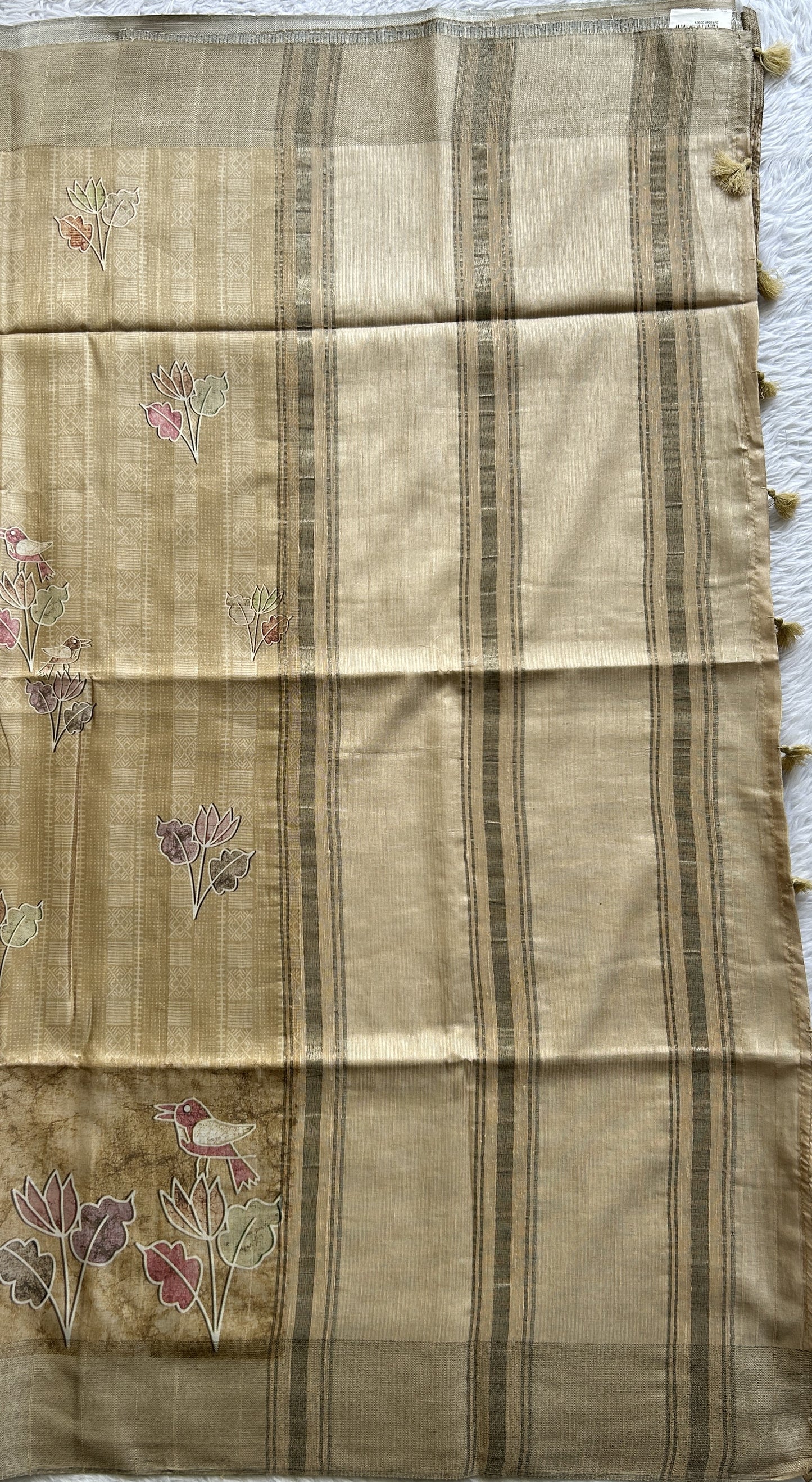 Semi Tussar Saree Cream Colored complemented with a Zari Border. - Sampradaya Designer Studio