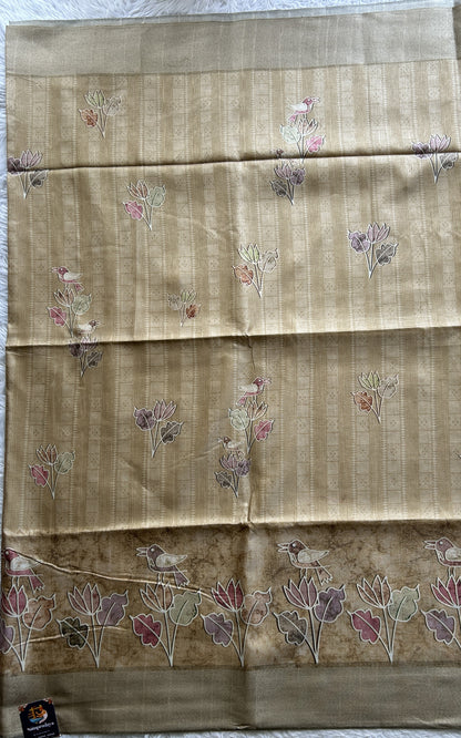 Semi Tussar Saree Cream Colored complemented with a Zari Border. - Sampradaya Designer Studio