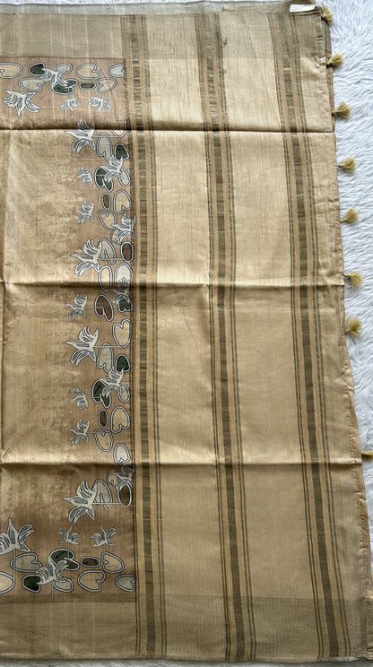 Semi Tussar Saree Biscuit Colored complemented with a Zari Border. - Sampradaya Designer Studio