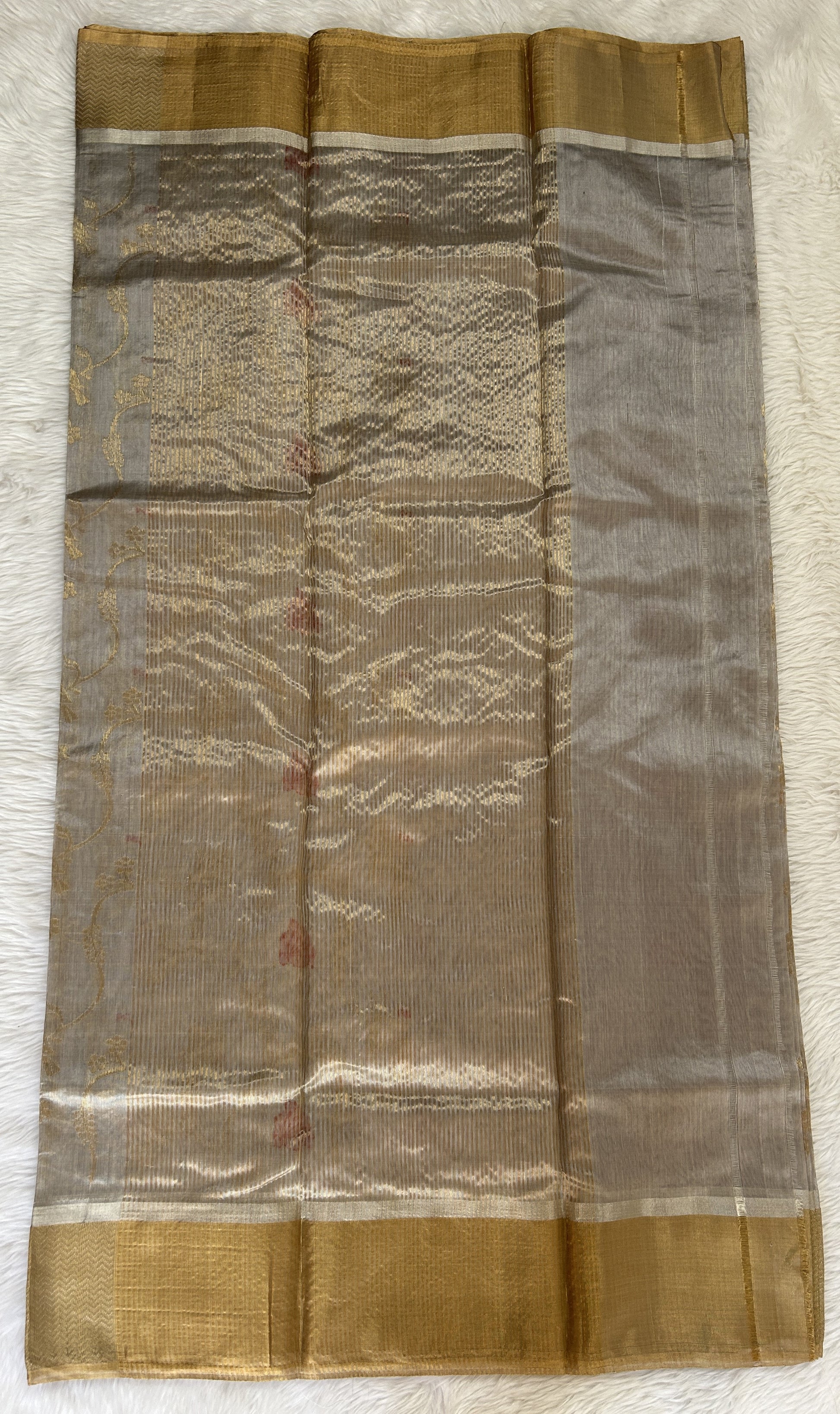 Chanderi Pattu Saree Grey colored saree complemented with a Gold Zari Border - Sampradaya Designer Studio