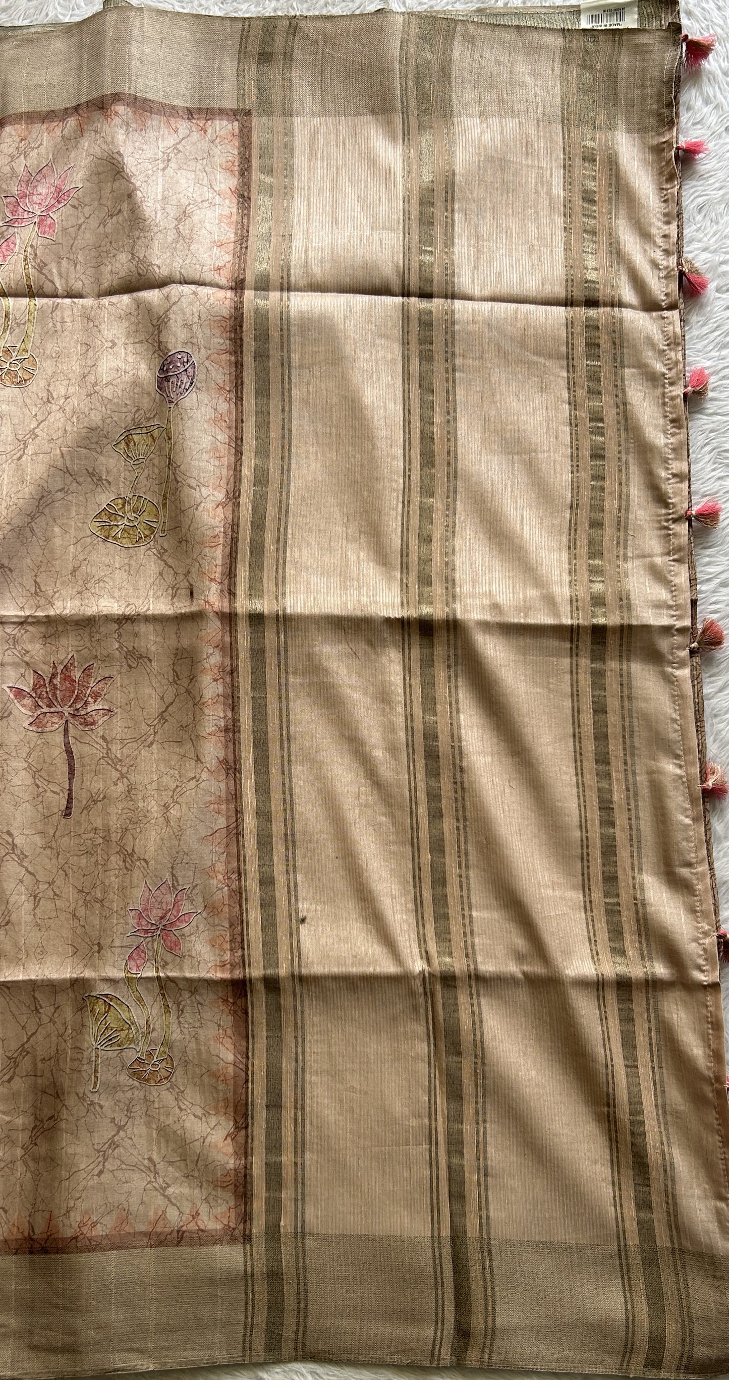 Semi Tussar Saree Beige Colored complemented with a Zari Border. - Sampradaya Designer Studio