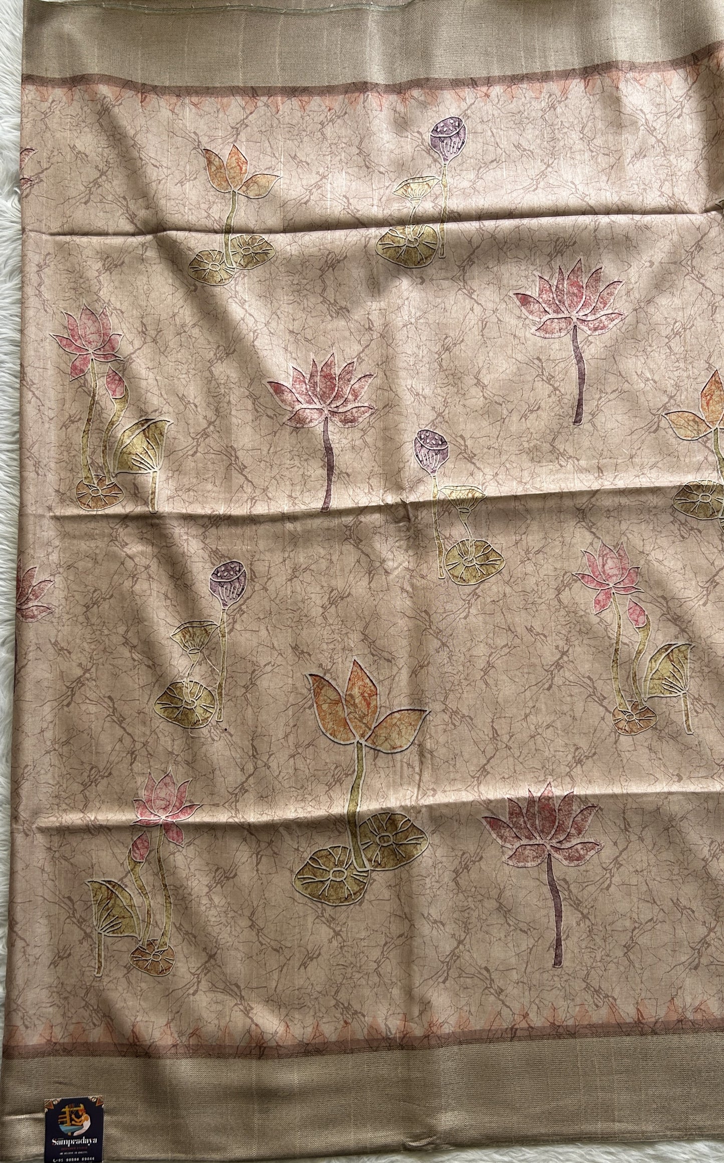 Semi Tussar Saree Beige Colored complemented with a Zari Border. - Sampradaya Designer Studio