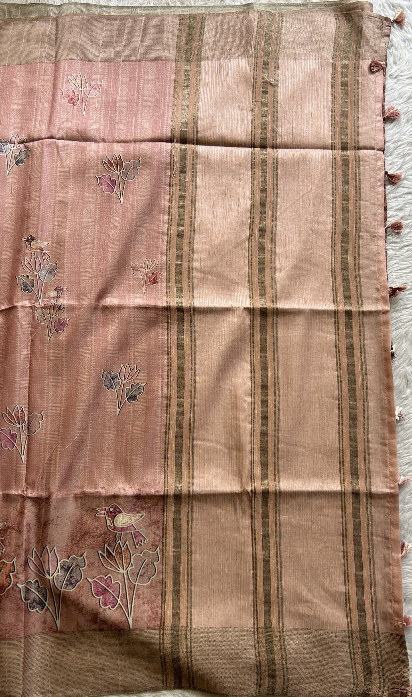 Semi Tussar Saree Light Pink Colored complemented with a Zari Border. - Sampradaya Designer Studio