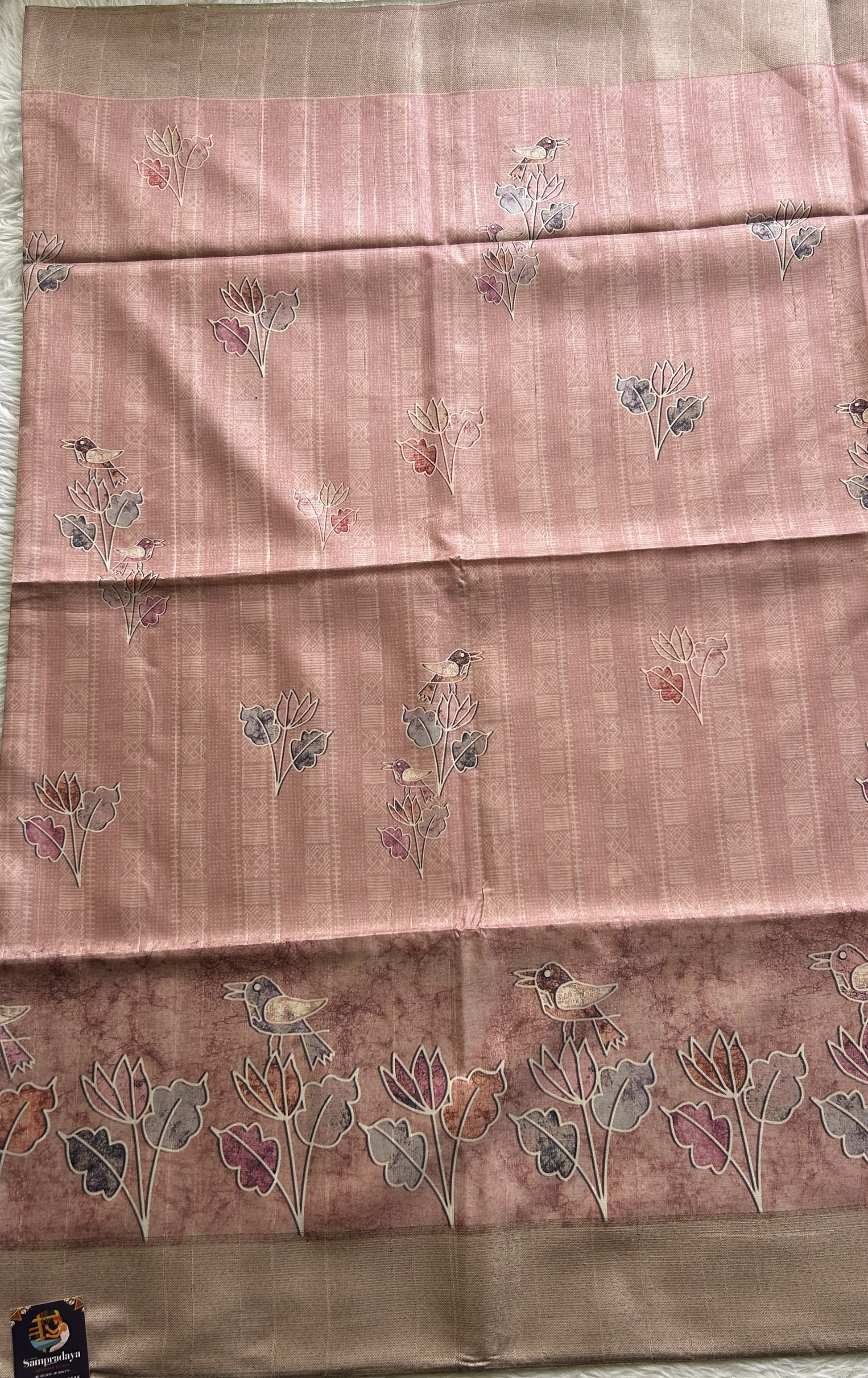 Semi Tussar Saree Light Pink Colored complemented with a Zari Border. - Sampradaya Designer Studio