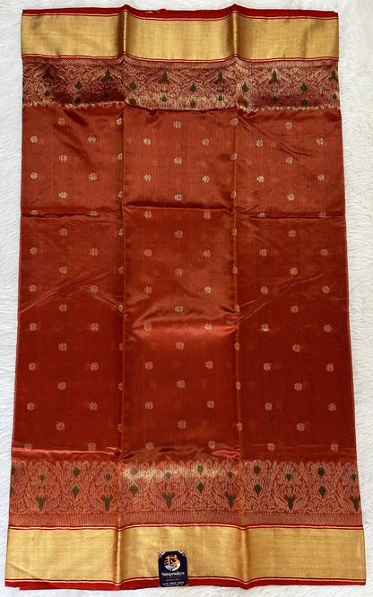 Chanderi Pattu Saree Copper colored saree complemented with a Gold Zari Border - Sampradaya Designer Studio