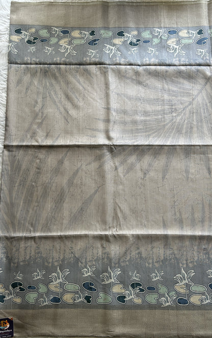 Semi Tussar Saree Gray Colored complemented with a Zari Border. - Sampradaya Designer Studio