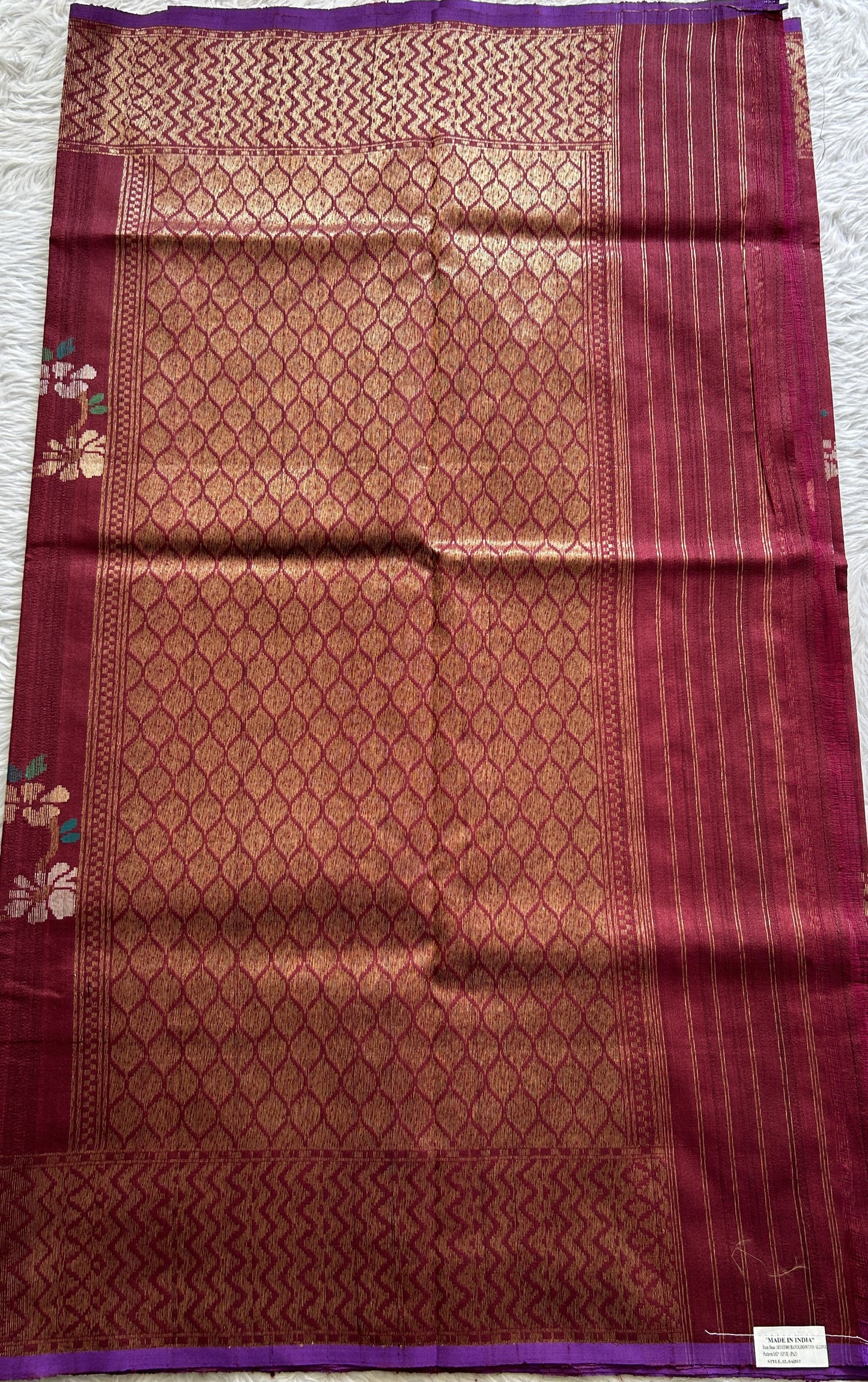 Dupion Silk Saree Maroon Colored Complemented with a Zari Border. - Sampradaya Designer Studio