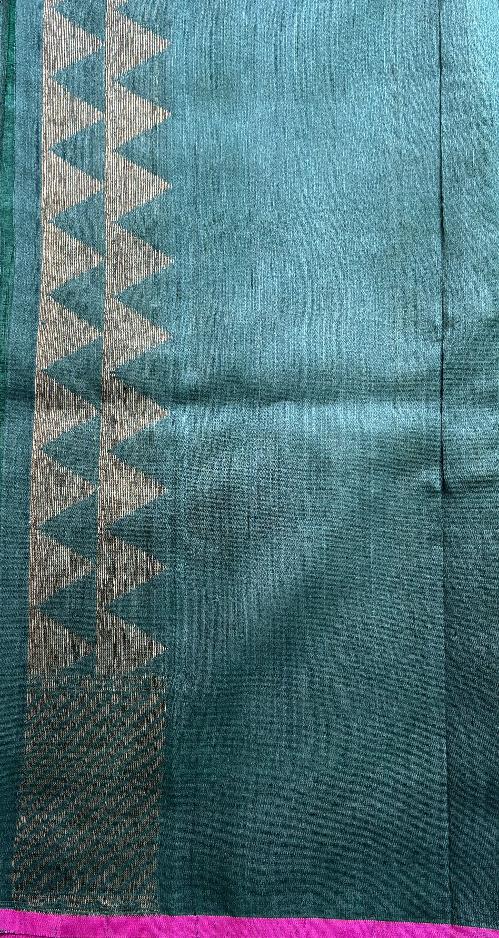 Dupion Silk Saree Bottle Green Colored Complemented with a Zari Border. - Sampradaya Designer Studio