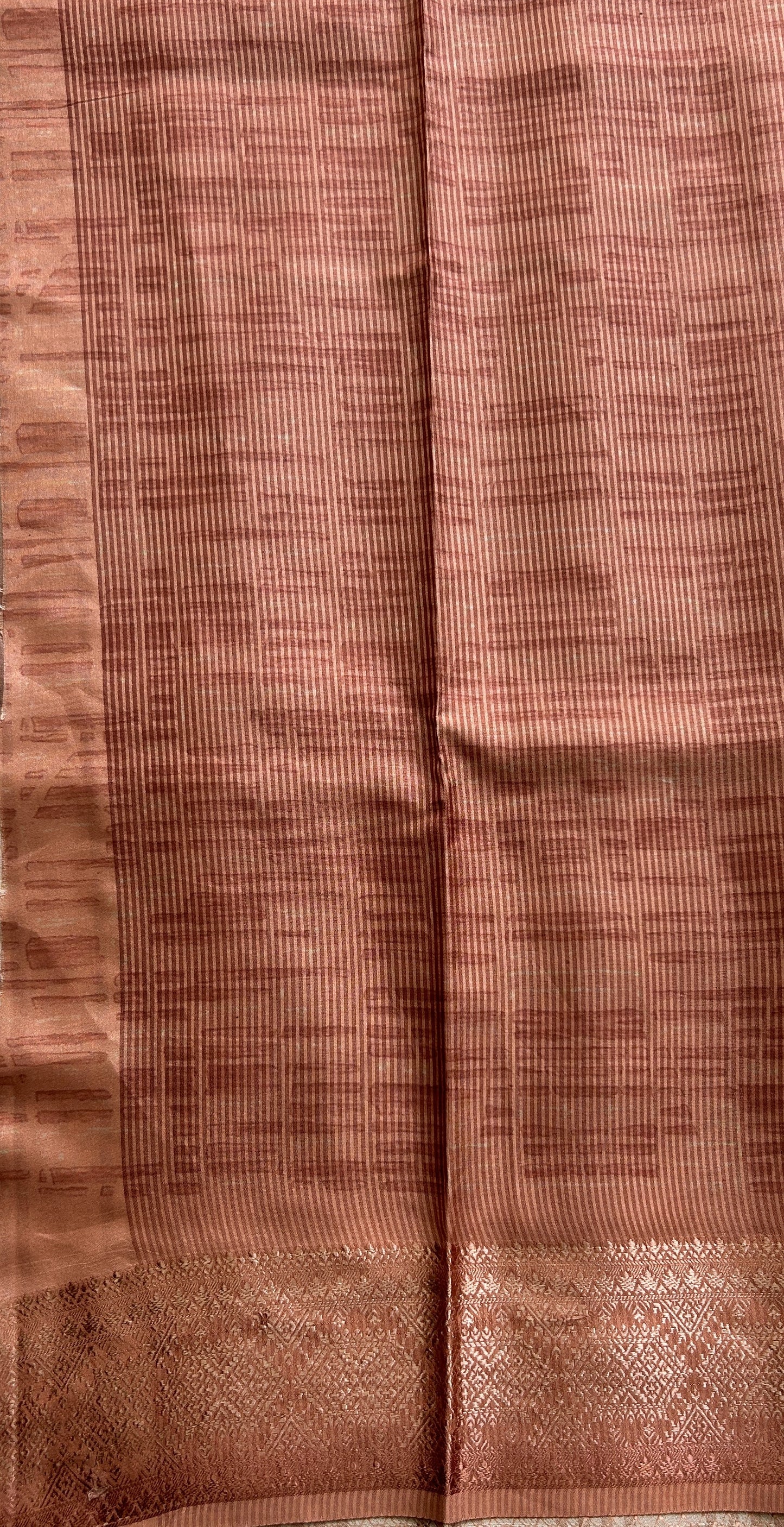 Semi Raw Silk Saree Light Orange Colored Complemented with a Zari Border. - Sampradaya Designer Studio