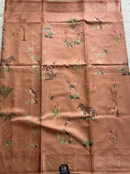 Semi Raw Silk Saree Light Orange Colored Complemented with a Zari Border. - Sampradaya Designer Studio