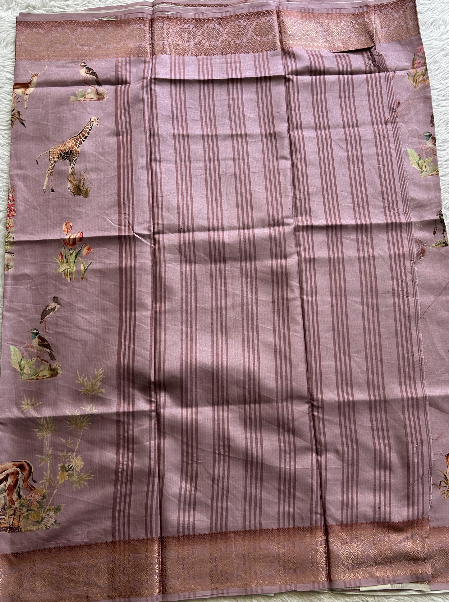 Semi Raw Silk Saree Lilac Colored Complemented with a Zari Border. - Sampradaya Designer Studio