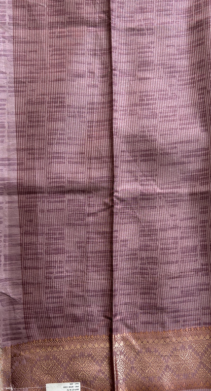 Semi Raw Silk Saree Lilac Colored Complemented with a Zari Border. - Sampradaya Designer Studio