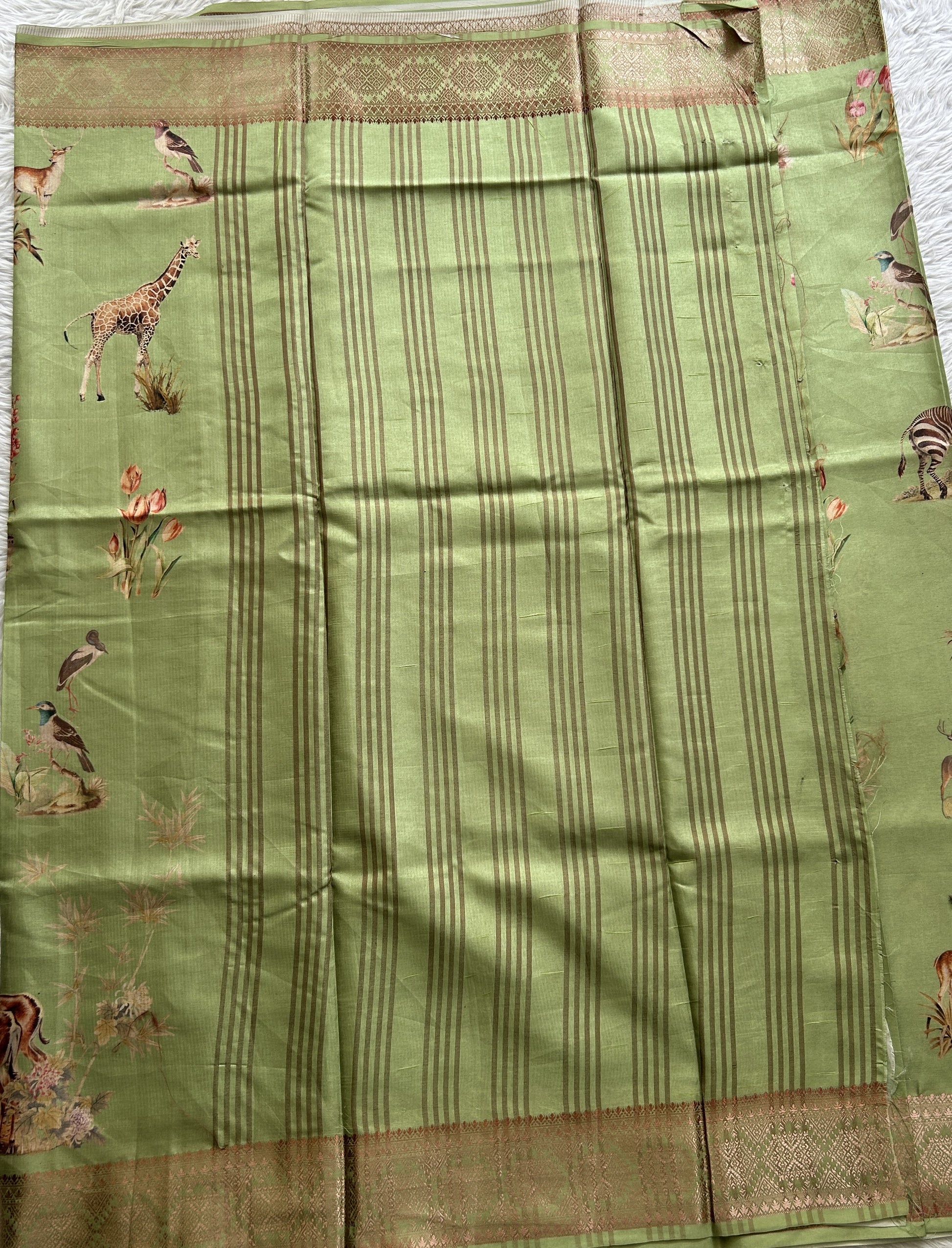 Semi Raw Silk Saree Light Green Colored Complemented with a Zari Border. - Sampradaya Designer Studio