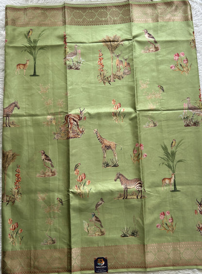 Semi Raw Silk Saree Light Green Colored Complemented with a Zari Border. - Sampradaya Designer Studio