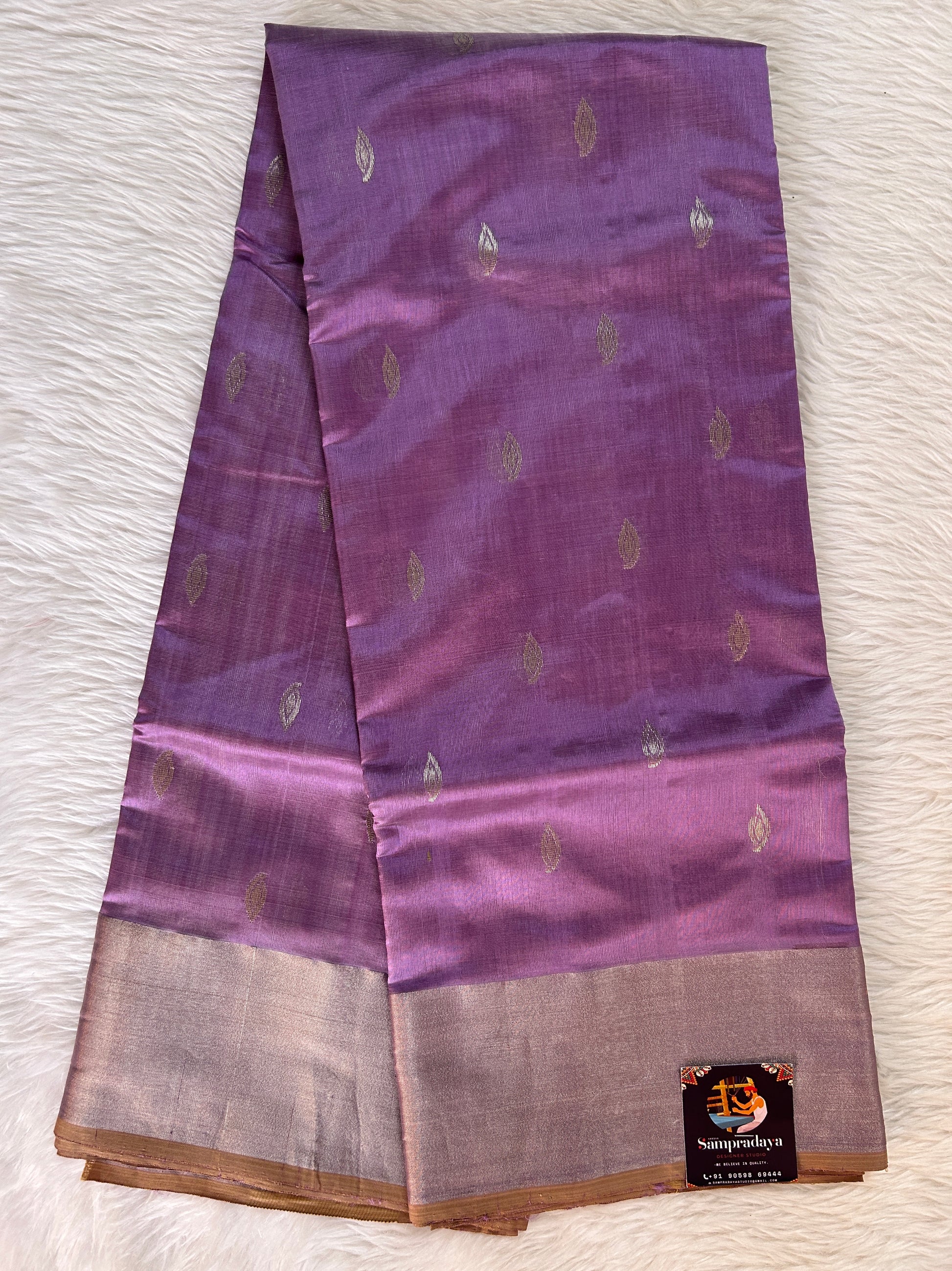 Chanderi Pattu Saree Lavender colored saree complemented with a Silver Zari border - Sampradaya Designer Studio