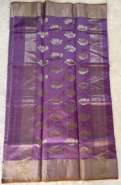 Chanderi Pattu Saree Lavender colored saree complemented with a Silver Zari border - Sampradaya Designer Studio