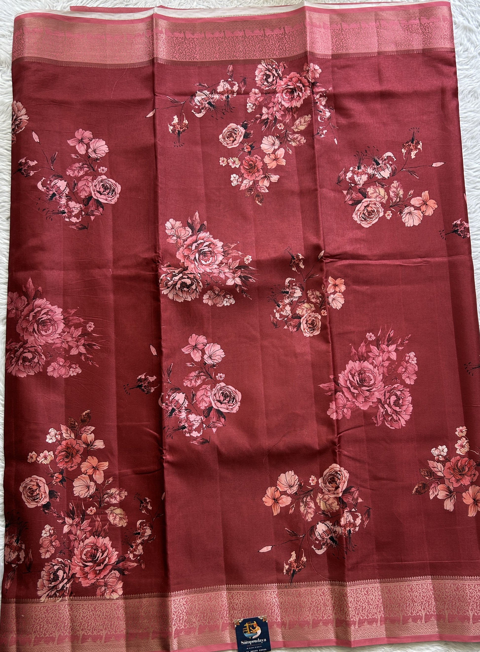 Semi Raw Silk Saree Maroon Colored Complemented with a Zari Border. - Sampradaya Designer Studio