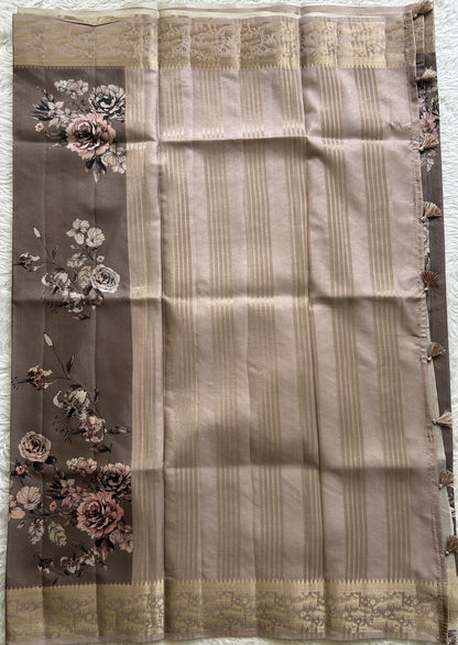 Semi Raw Silk Saree Snuff Colored Complemented with a Zari Border. - Sampradaya Designer Studio