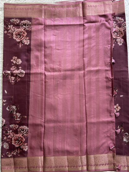 Semi Raw Silk Saree Mauve Colored Complemented with a Zari Border. - Sampradaya Designer Studio