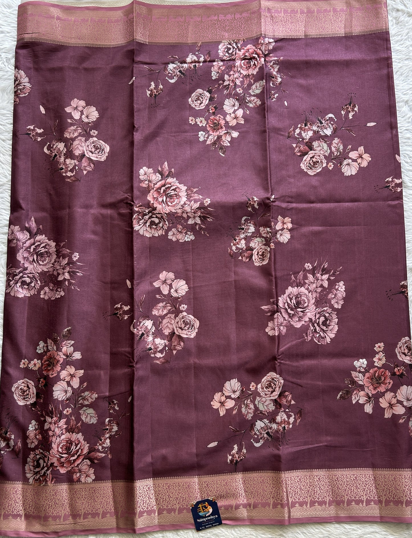 Semi Raw Silk Saree Mauve Colored Complemented with a Zari Border. - Sampradaya Designer Studio