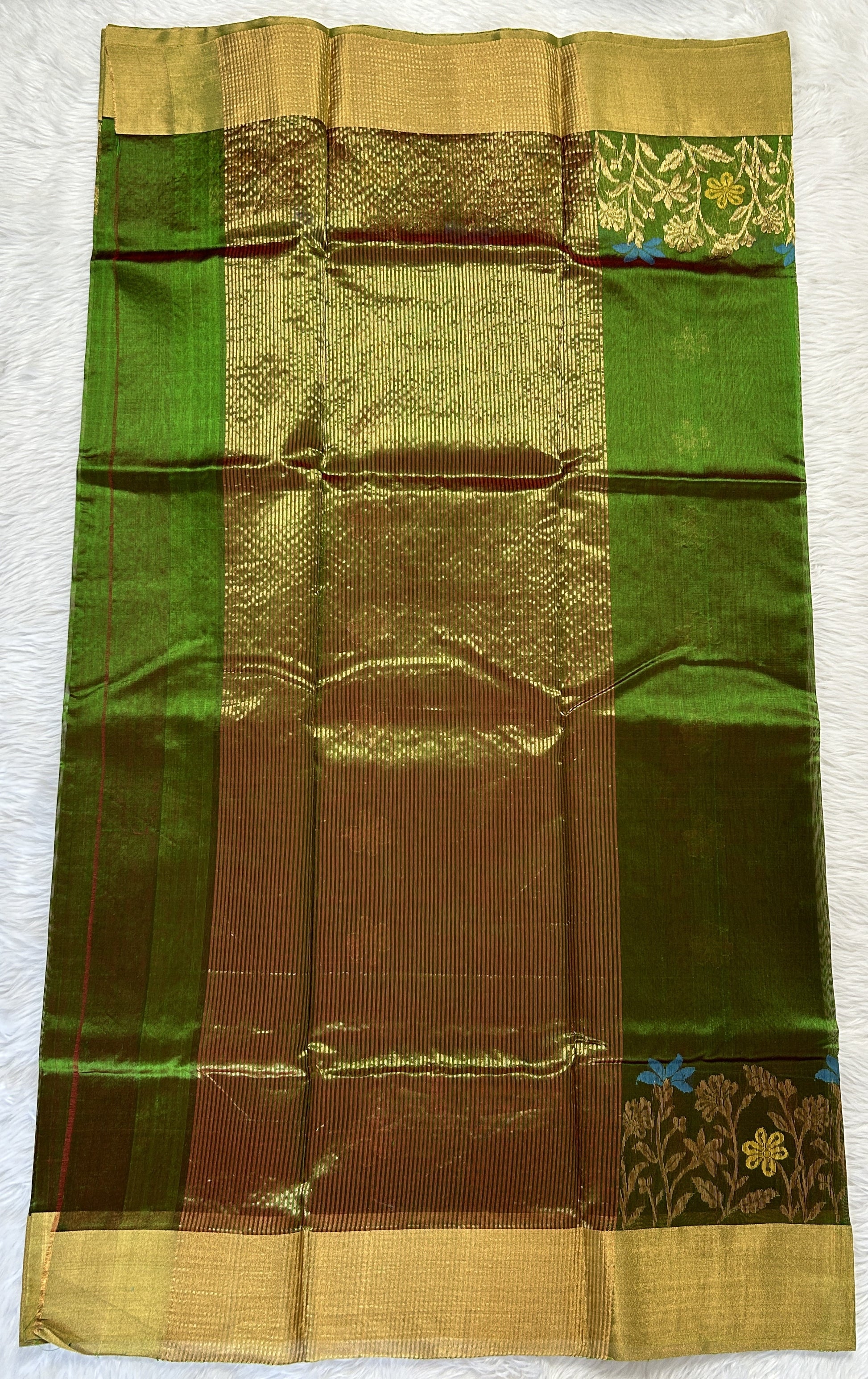 Chanderi Pattu Saree Dark Green colored saree complemented with a Gold Zari border - Sampradaya Designer Studio