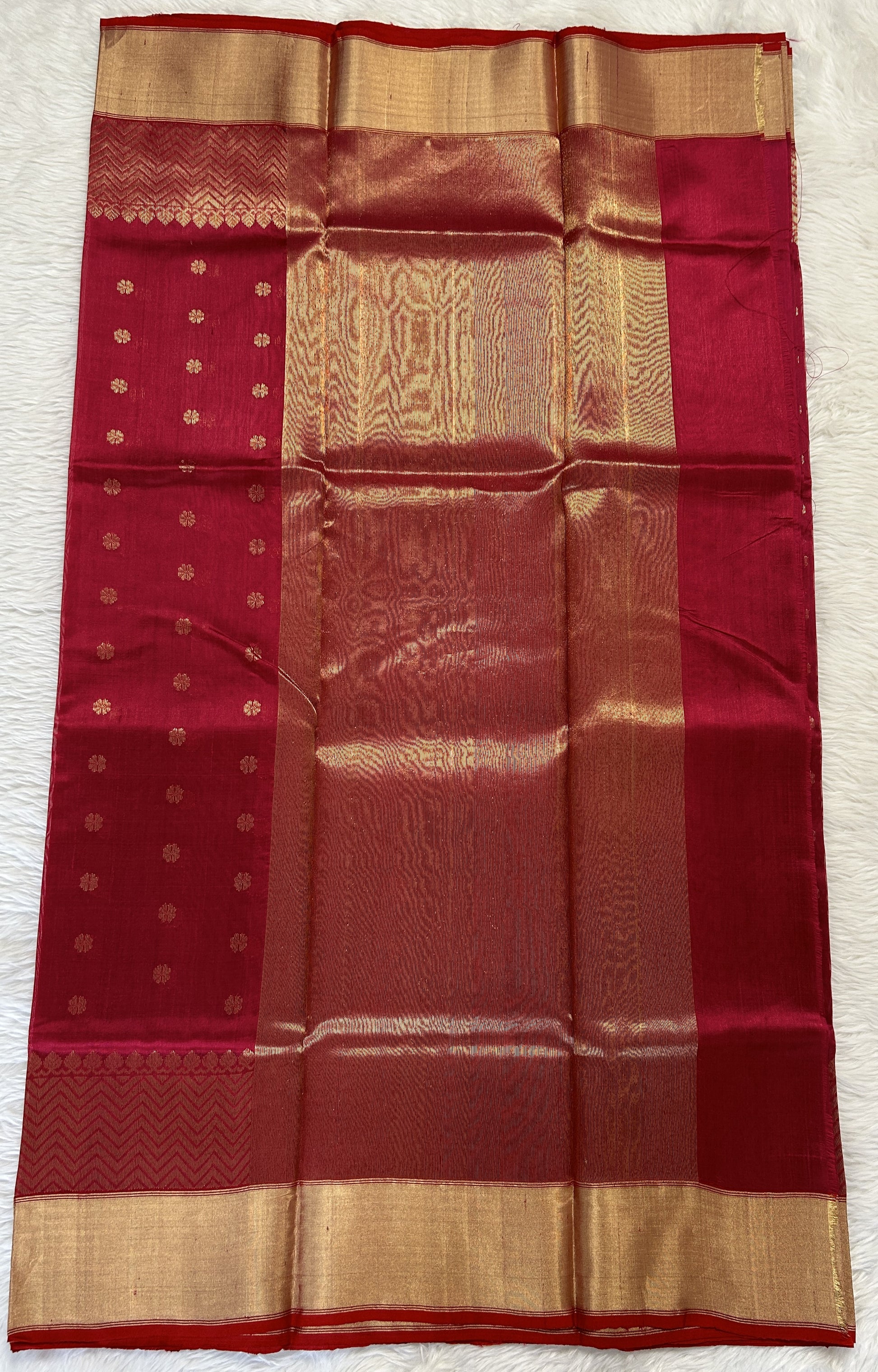 Chanderi Pattu Saree Rouge colored saree complemented with a Gold Zari border - Sampradaya Designer Studio