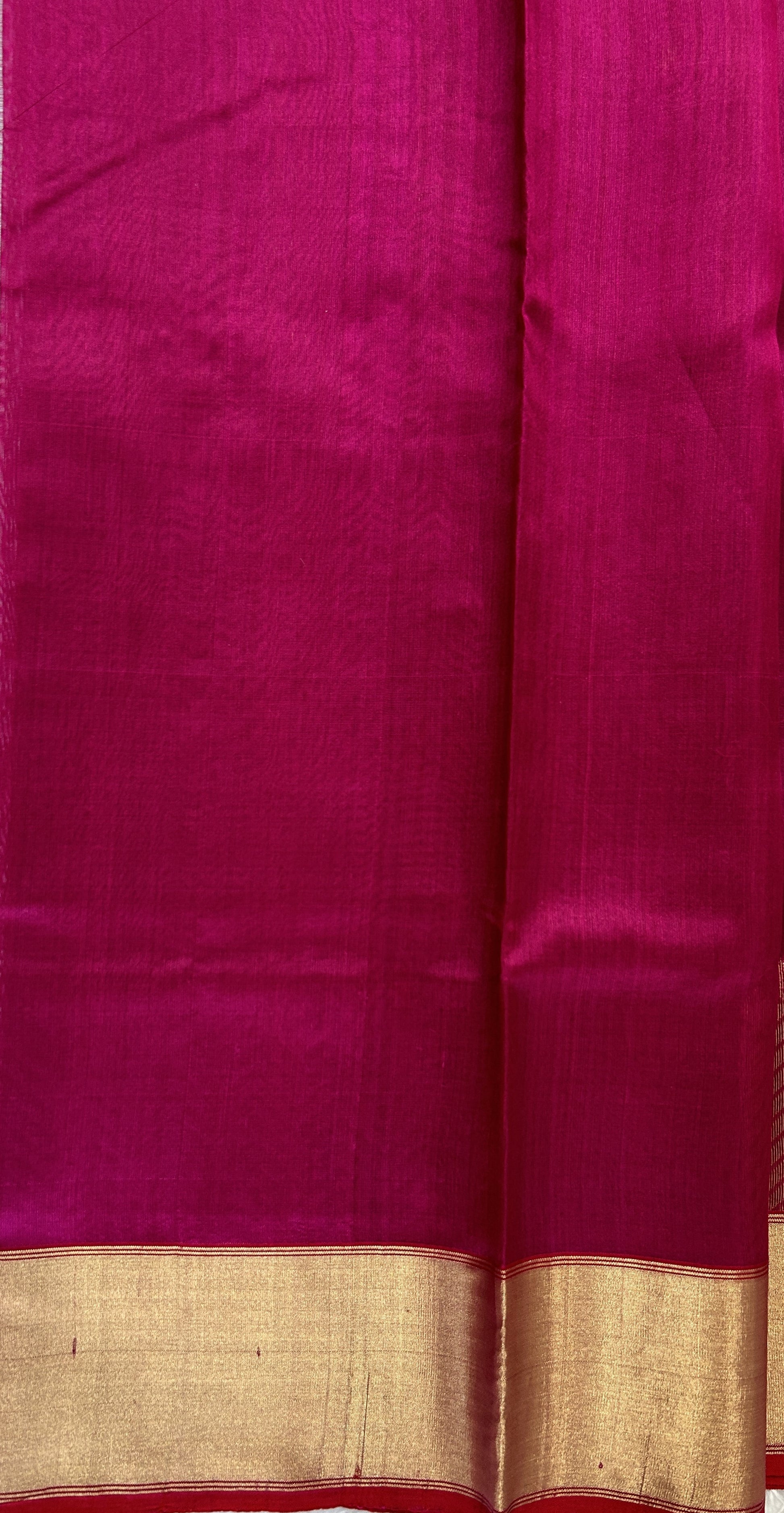 Chanderi Pattu Saree Rouge colored saree complemented with a Gold Zari border - Sampradaya Designer Studio