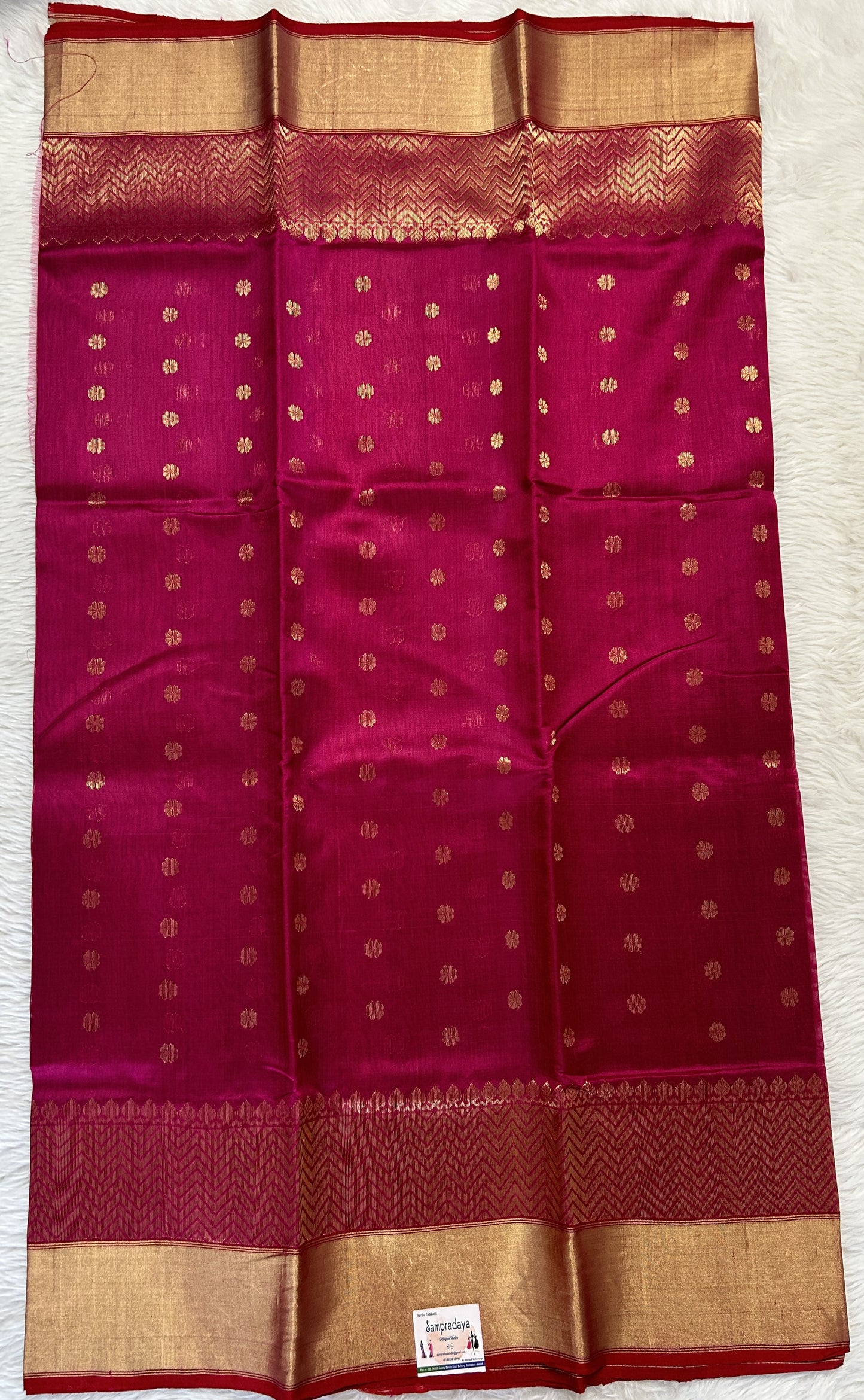 Chanderi Pattu Saree Rouge colored saree complemented with a Gold Zari border - Sampradaya Designer Studio