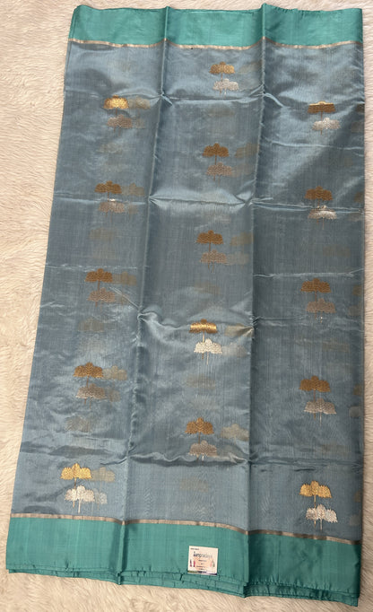 Chanderi Pattu Saree Turquoise colored saree complemented with a Mashru border - Sampradaya Designer Studio