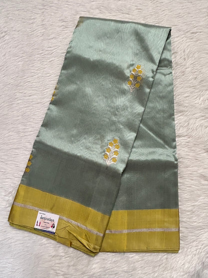 Chanderi Pattu Saree Pastel Green colored saree complemented with a Yellow Mashru border - Sampradaya Designer Studio