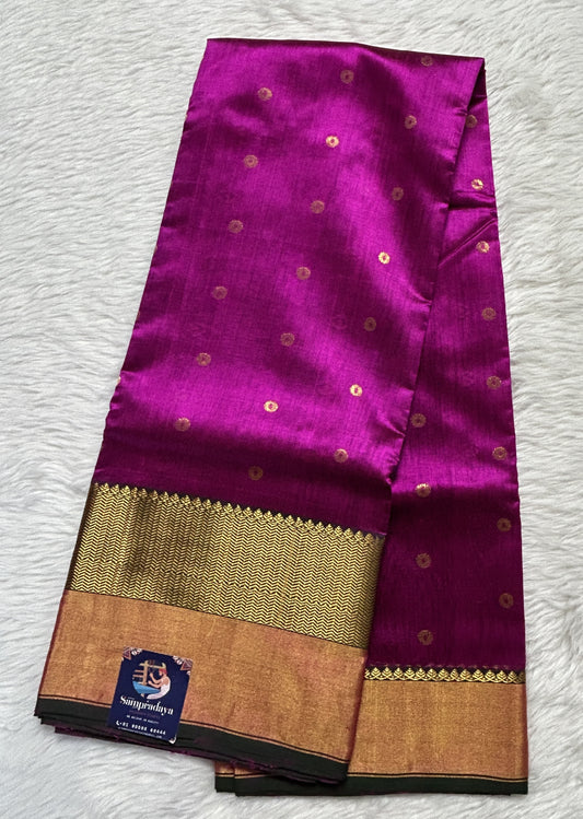 Chanderi Pattu Saree Barbie Pink colored saree complemented with a Gold Zari border - Sampradaya Designer Studio