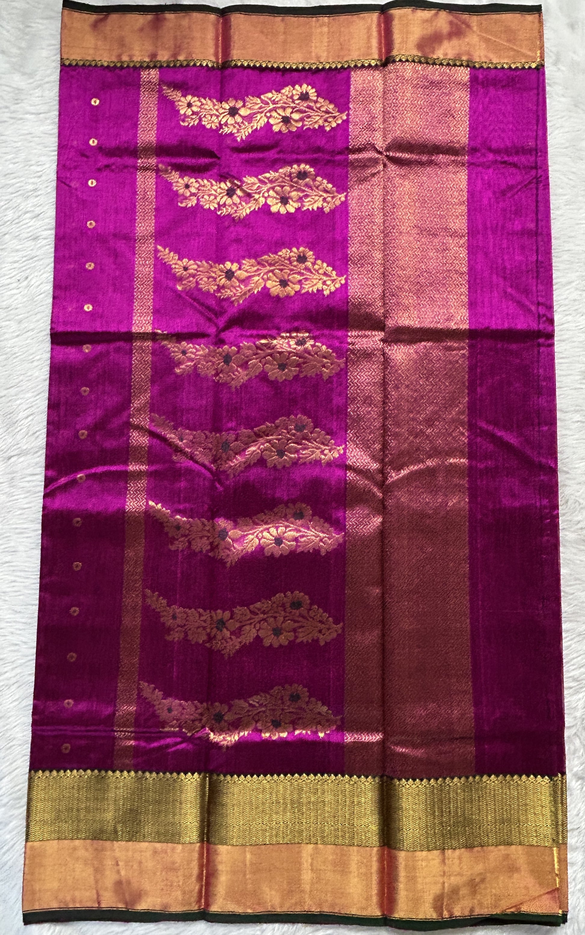 Chanderi Pattu Saree Barbie Pink colored saree complemented with a Gold Zari border - Sampradaya Designer Studio