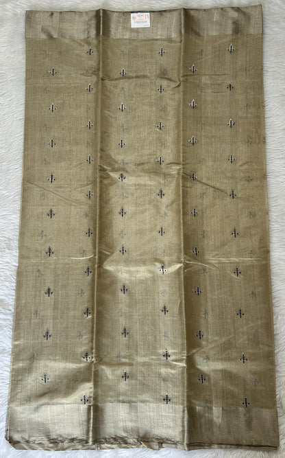 Chanderi Pattu Saree Wheat colored saree complemented with a Silver Zari border - Sampradaya Designer Studio