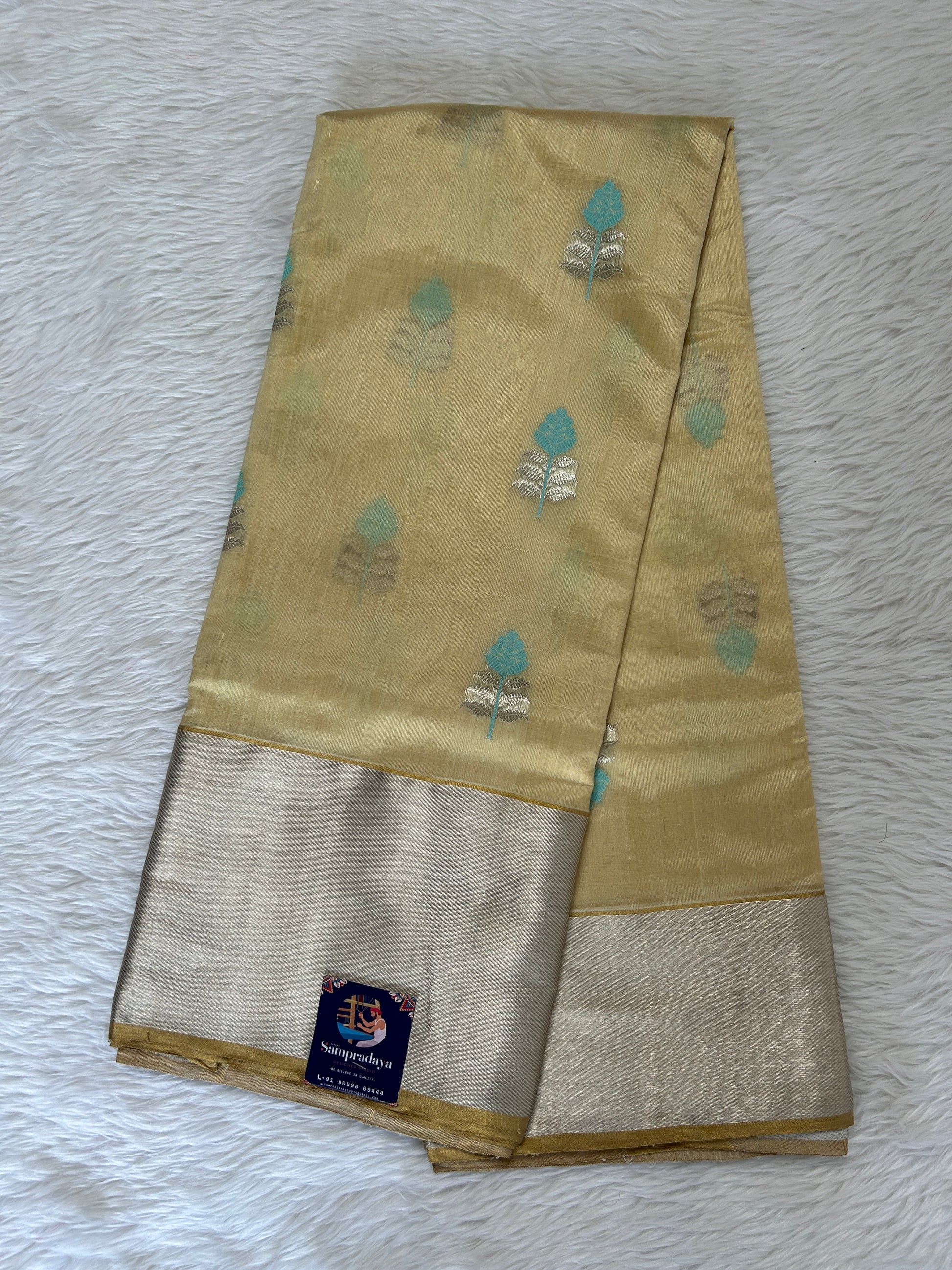 Chanderi Pattu Saree Pastel Yellow colored saree complemented with a Silver Zari Weaving border - Sampradaya Designer Studio