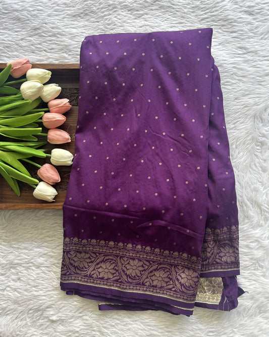 Banarasi Semi Katan Saree Violet Colored Complemented with a Zari Border. - Sampradaya Designer Studio