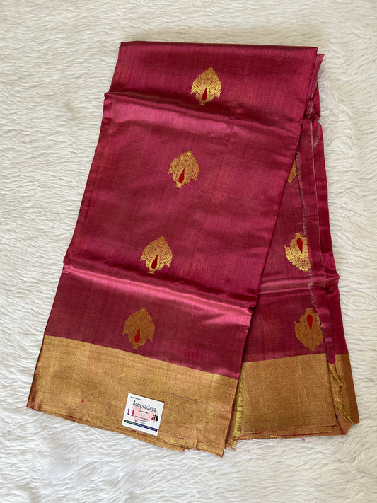 Chanderi Pattu Saree Dark Onion Pink colored saree complemented with a Gold Zari border - Sampradaya Designer Studio