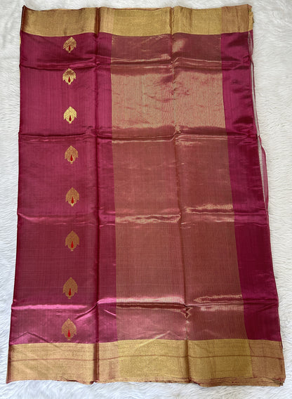 Chanderi Pattu Saree Dark Onion Pink colored saree complemented with a Gold Zari border - Sampradaya Designer Studio