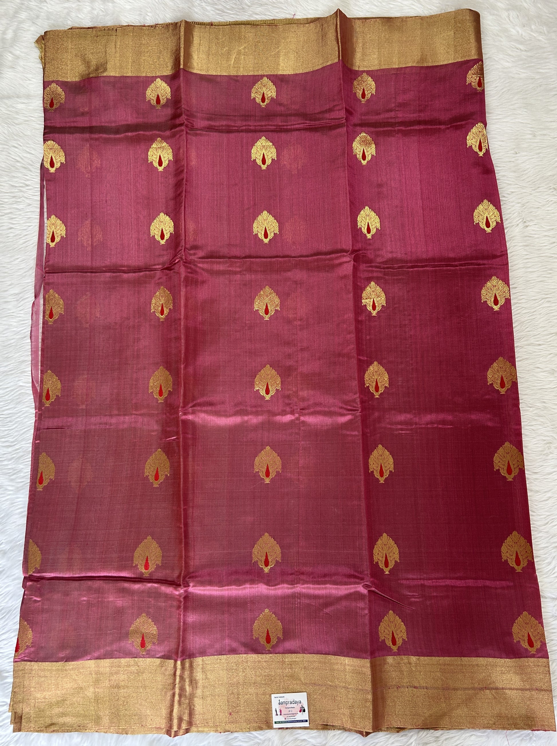 Chanderi Pattu Saree Dark Onion Pink colored saree complemented with a Gold Zari border - Sampradaya Designer Studio