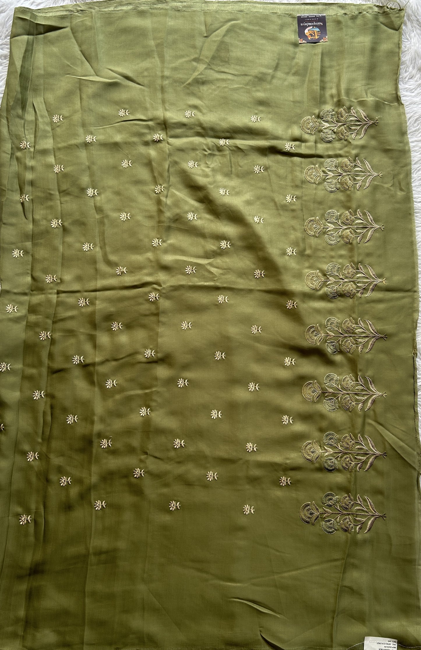 Tussar Silk Dress Material Green Colored Complemented with a Buti Border. - Sampradaya Designer Studio